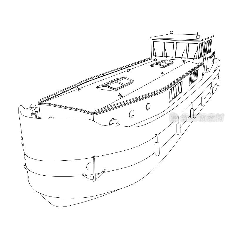 Boat outline from black lines isolated on white background. Vector illustration